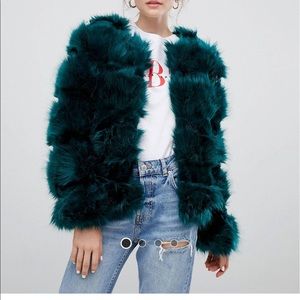 Emerald green faux fur jacket